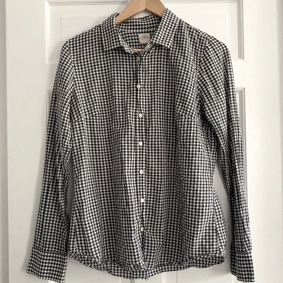 J Crew Black Gingham Perfect Shirt sz M - Picture 1 of 4